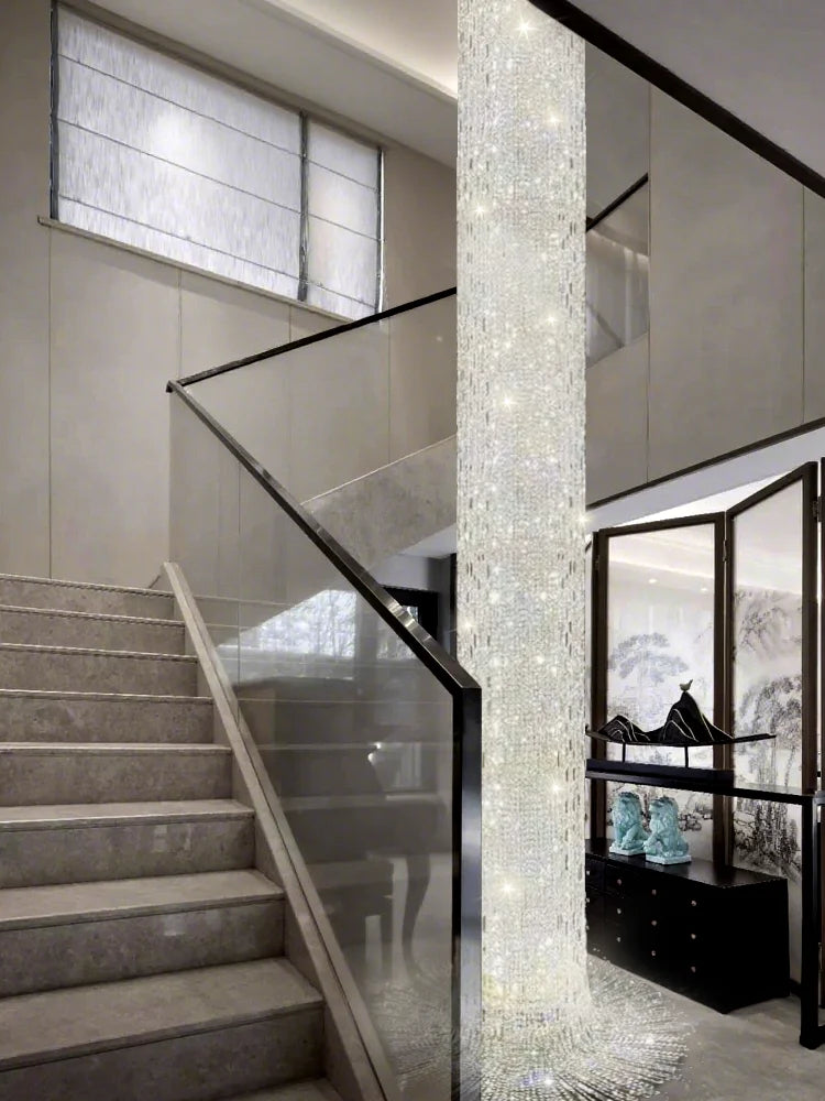 Crystal Spiral Stairs Chandelier Luxury Villa Staircase Chandelier Duplex Loft Hanging Lamp Customized Long Led Pendant Light
