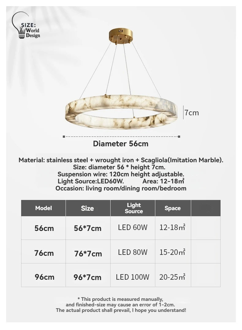 Round Faux Marble Chandelier Lights for Living Room Dining Room Resin Marble-effect Hanging Pendant Lamp Ring for High Ceiling