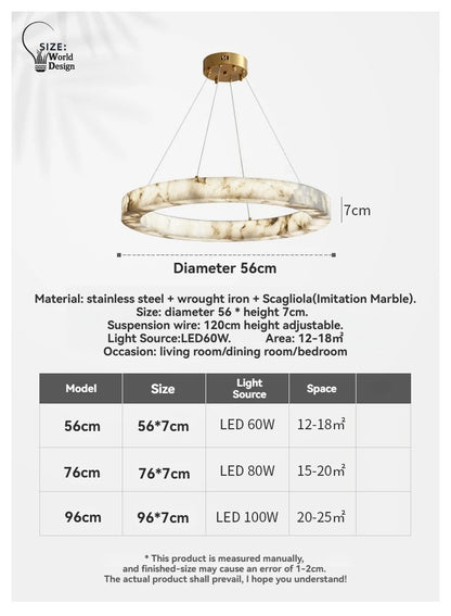 Round Faux Marble Chandelier Lights for Living Room Dining Room Resin Marble-effect Hanging Pendant Lamp Ring for High Ceiling