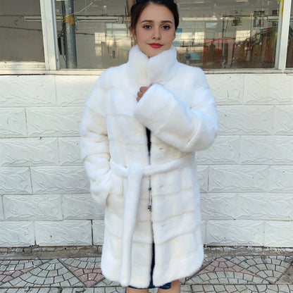 Fancy Rani Real Mink Fur Coat Natural White Women Winter Long Leather Jacket Luxury Female Clothes Mink Fur Coat Women Promotion