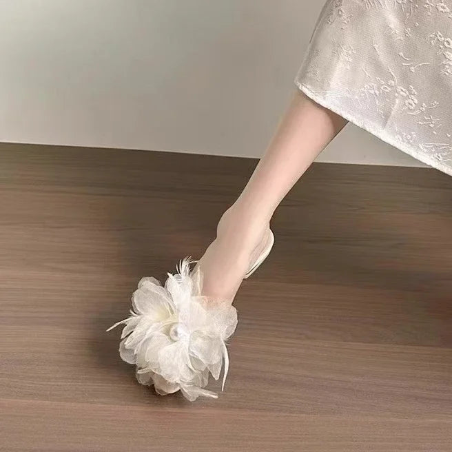 High End Luxury Flower Slippers Women Fairy Flower Shoes Open Toe Slides Femme Outside&Home Pantuflas Sandals Ladies Flip Flops