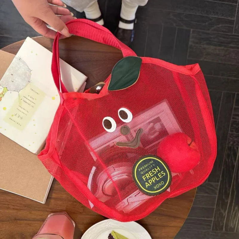 Cute Apple Mesh Handbag Niche Fruit-shaped Shoulder Bag Lightweight And Portable Travel Toiletry Storage Bag Fashion Beach Bag