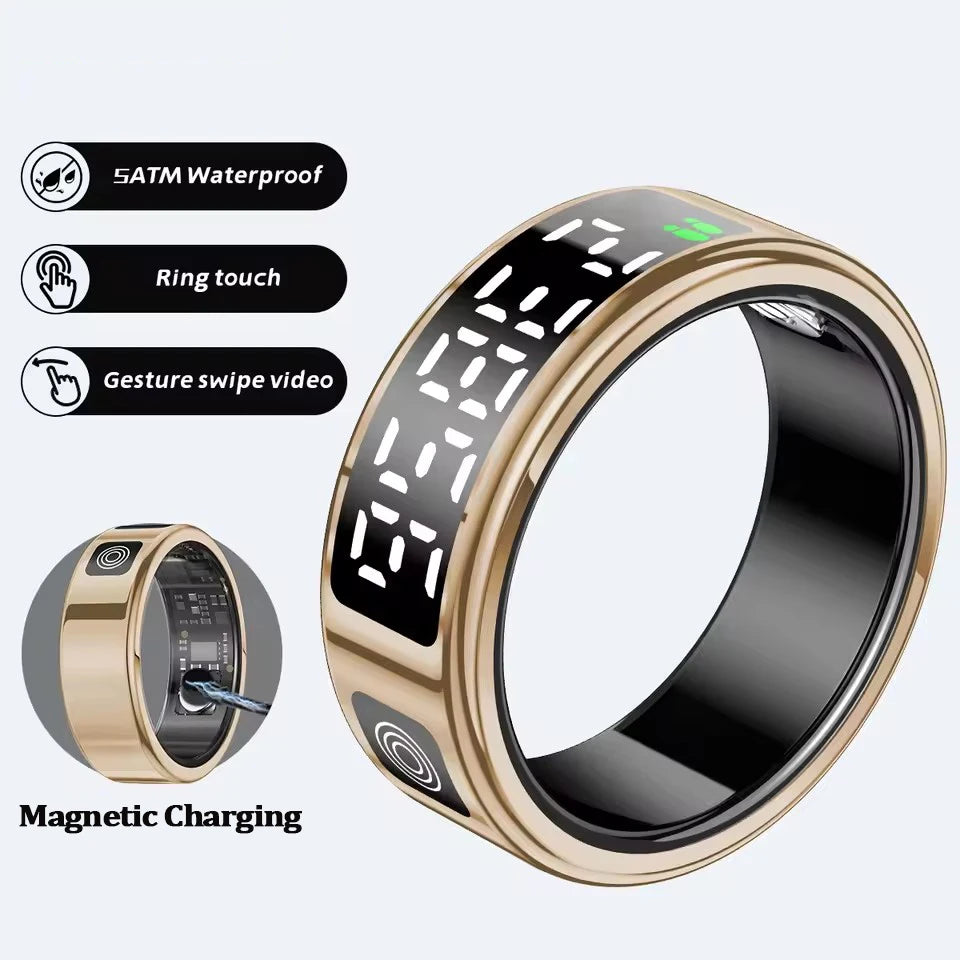 2026 Smart Ring with Display Screen and Touch, Wireless Charging, Health Manager, 5 ATM Waterproof For Men Women Rings R12 R11