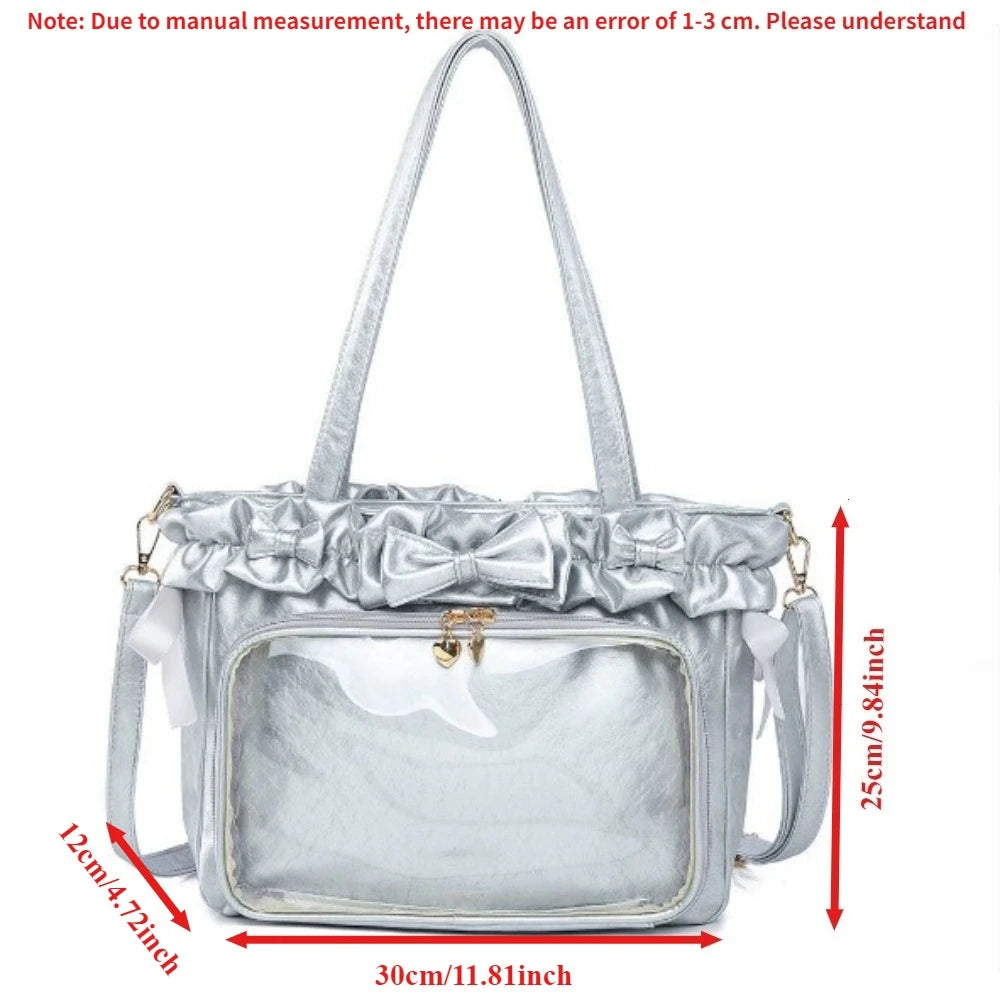 DIY Anime Badge Crossbody Shoulder Bag Subculture Ruched JK Uniform Bolso Mujer Сумки 2026 Lolita Women Ita Bags PU Clear Window