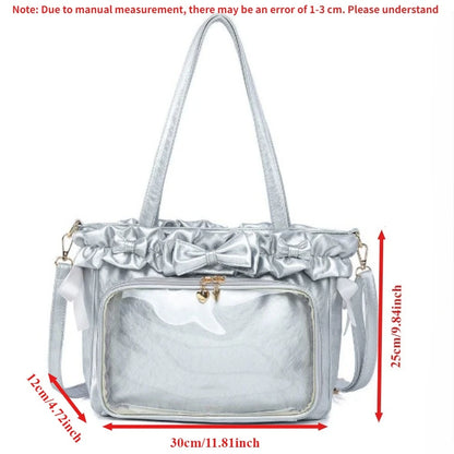 DIY Anime Badge Crossbody Shoulder Bag Subculture Ruched JK Uniform Bolso Mujer Сумки 2026 Lolita Women Ita Bags PU Clear Window