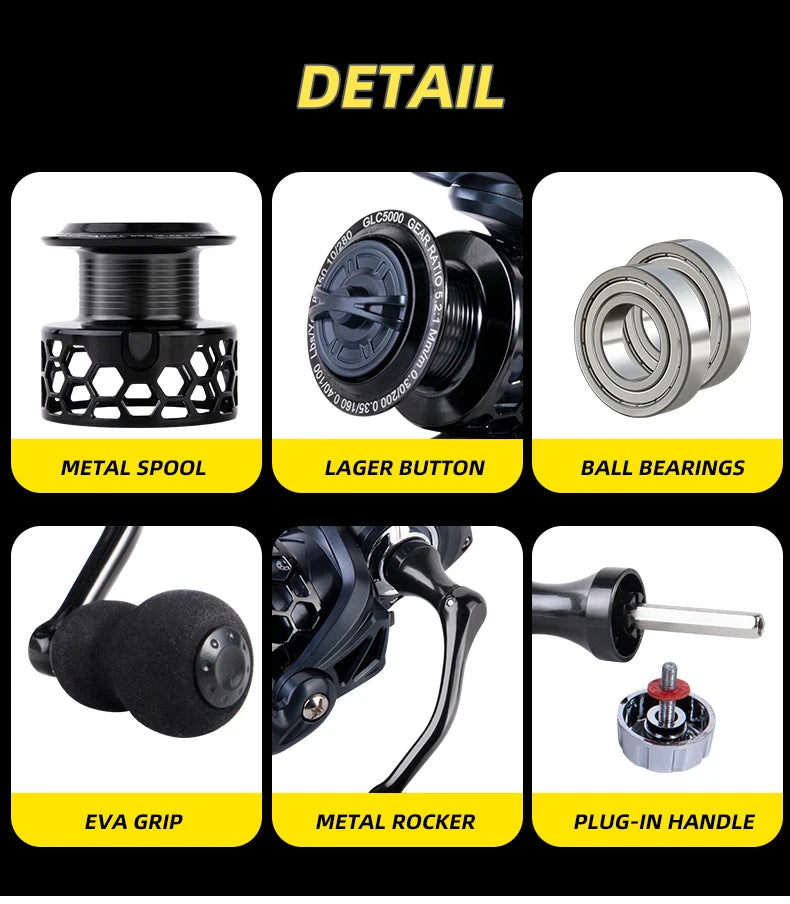 BILLINGS Spinning Reel Metal Spinning Fishing Reel 12KG Max Drag for Freshwater Saltwater 5.2:1 Gear Ratio Fishing Reels