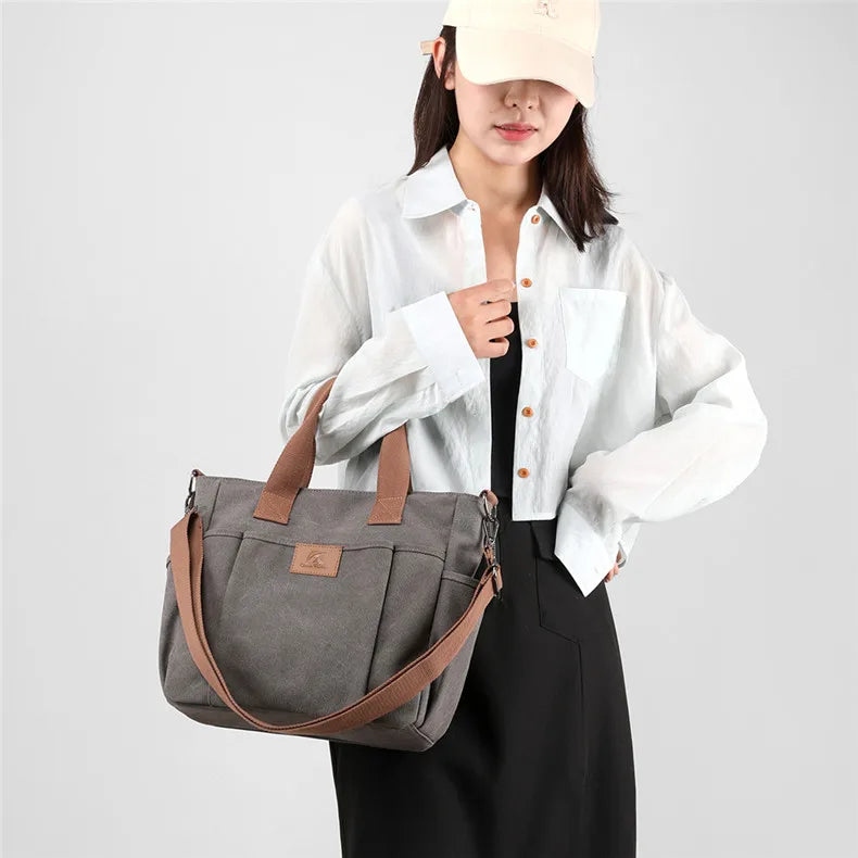 High Capacity Top-Handle Bag For Women Shoulder CrossBody Bag Vintage Canvas Ladies Tote Messenger Bag Female Travel Handbag