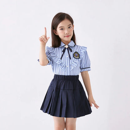 3 Pcs/set British Style Children Summer School Uniform Student Girl Pleated Skirts JK Suit Boys Shirt Shorts Performance Costume