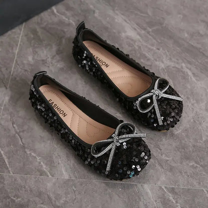 2026 Women Bling Flats Shoes Casual Walking Shoes Spring New Round Toe Bowtie Female Fashion Brand Dress Zapatillas Mujer