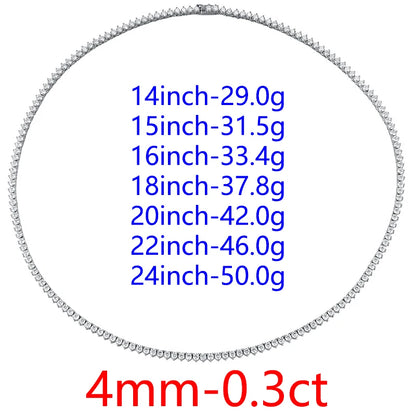 DJMAX 3-5mm Full Moissanite 3 Claws Tennis Necklace For women Original 925 Sterling Silver Man's Moissanite 3Prongs Tennis Chain