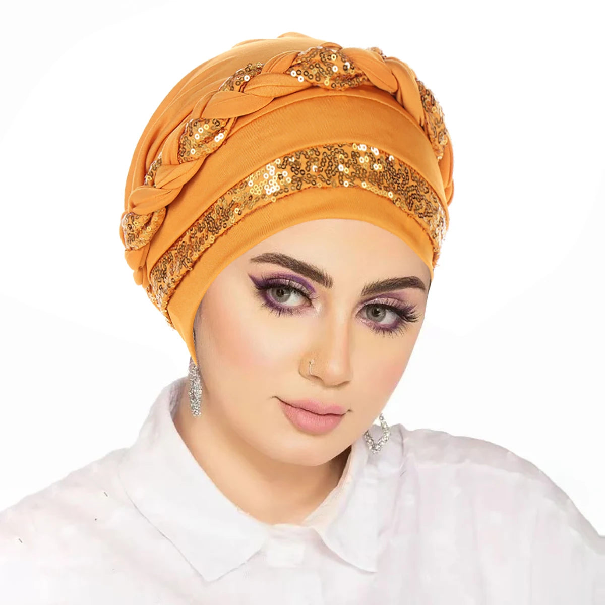 Women Hijabs Turban Hats Sequin Solid Color Braid Twist Caps Cancer Chemotherapy Beanies Cap Headwrap Plated Hair Loss Cover