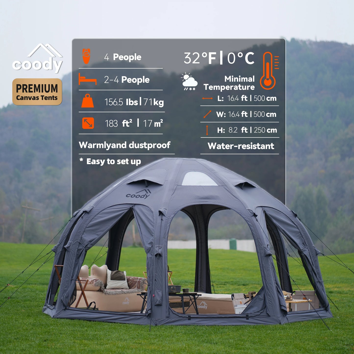 Coody Dome Air Tent-Army Green Geodesic Outdoor Family Dome House Glamping Inflatable TentATV&UTV