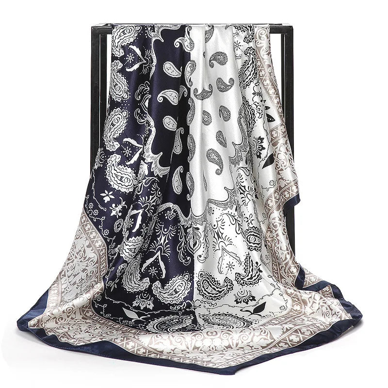 Wholesale Fashion Floral Print Kerchief Silk Satin Shawls and Wraps Hijab Scarfs Female 90cm*90cm Square Bag Scarves For Ladies