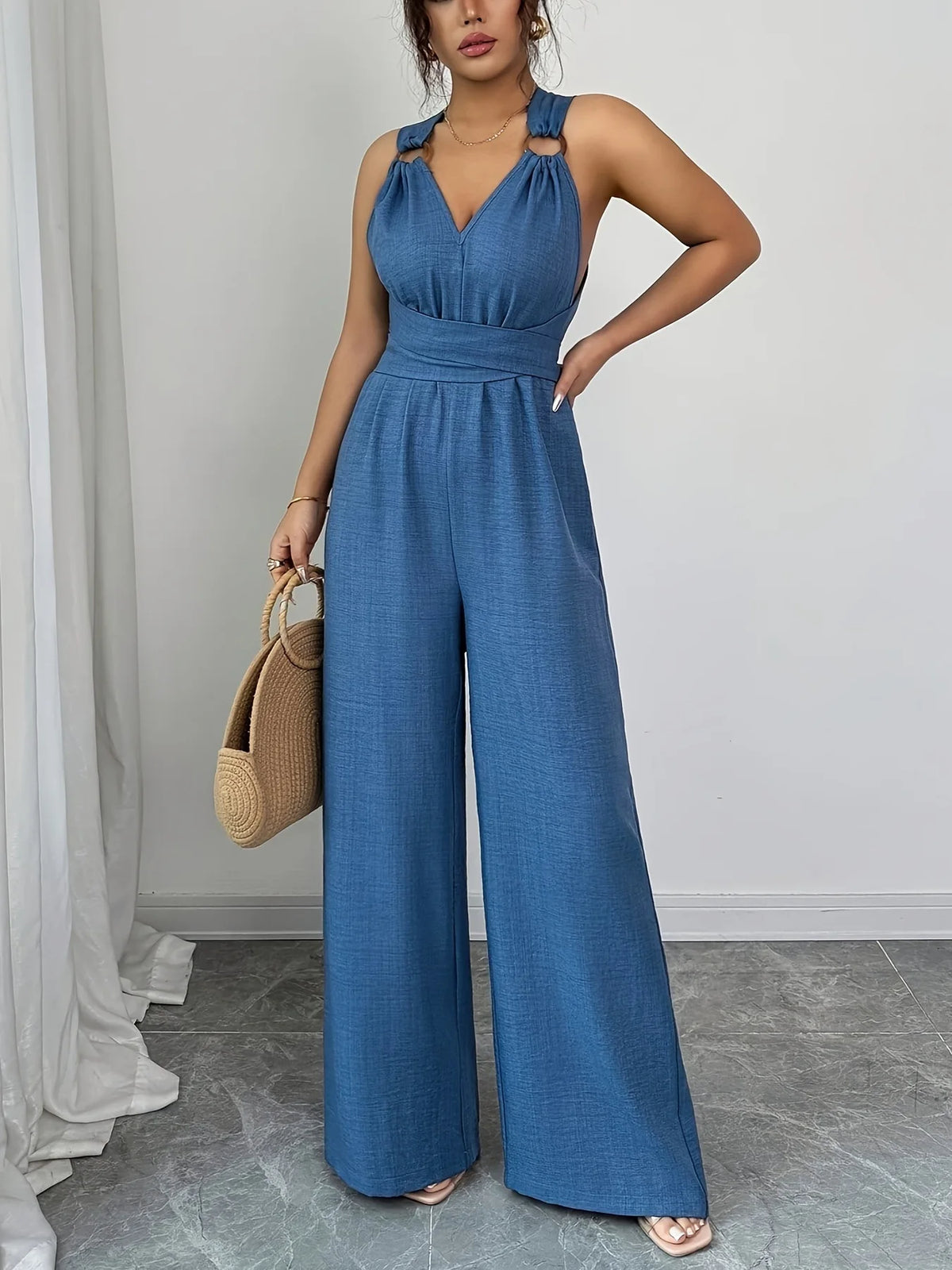 Jumpsuits women 2026 rompers new features fashion sexy V-neck backless cross-belt, wide-leg jumpsuit jumpsuits women's clothing