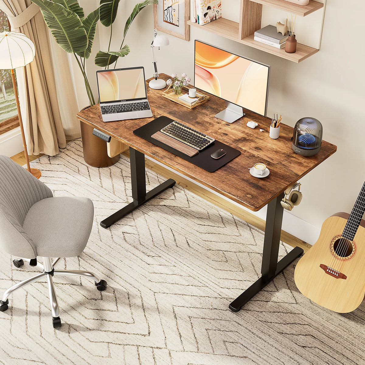 MCQ 48x24 Inch Ergonomic Height Adjustable Electric Standing Desk Sit Stand Computer Workstation Standing Table for Home Office
