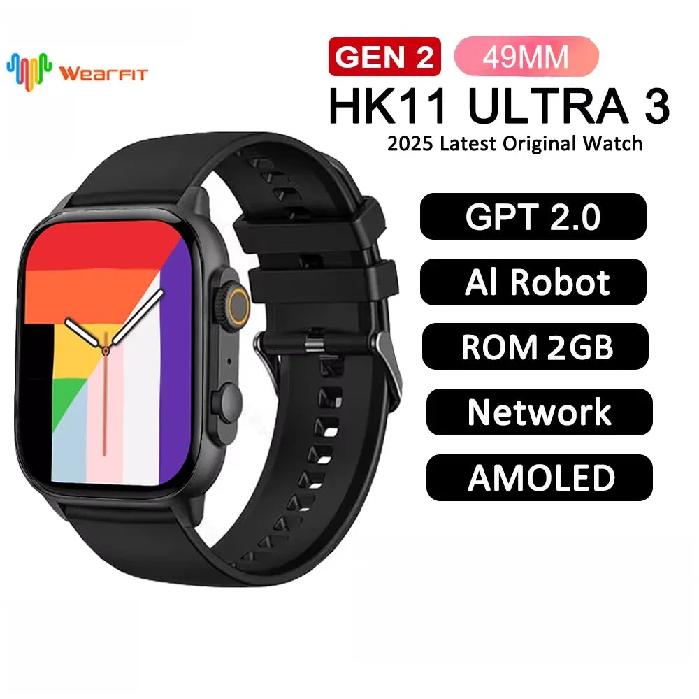 2025 HK11 ULTRA 3 Smartwatch 49mm HD AMOLED Bluetooth Network ChatGPT Call Robot Clock NFC Compass Men Women Smart Watch