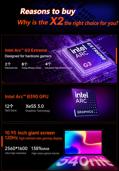 OneXPlayer X2 3-in-1 Handheld Game Console Tablet Laptop Intel Arc G3 Extreme 48GB+1TB SSD 10.95 Inch 120Hz Touch IPS Windows11