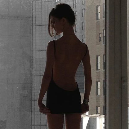 Backless Black Dress For Women Summer Clothing Y2k One Piece Sexi Night Dress Hot Club Outfits Spaghetti Strap Vestido Feminino