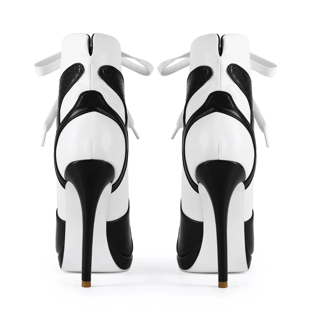 Women High Heel Black White Sports Ankle Boots Slim High Heel Lace Up High Top Sport Boots Plus Size 43