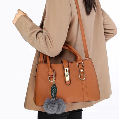 Women Fashion Hairball Shopper Totes Solid Color PU Leather Large Capacity Handbag Ladies Luxury Designer Crossbody Shoulder Bag