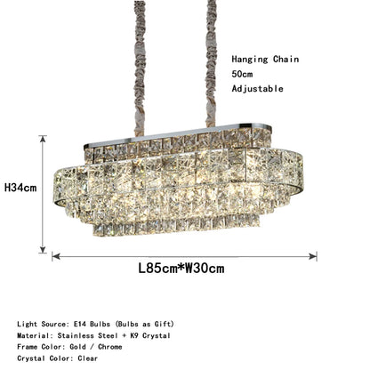 Luxury Glittering Crystal Long Pendant Lights Modern Lustres LED Oval Hanging Lamps for Ceiling Home Decor for Dining Room