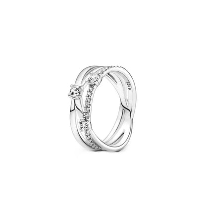 European New 925 Silver Heart-Shaped,Floral,Square Ring Suitable for Exquisite High-Quality Jewelry for Women at Wedding Parties