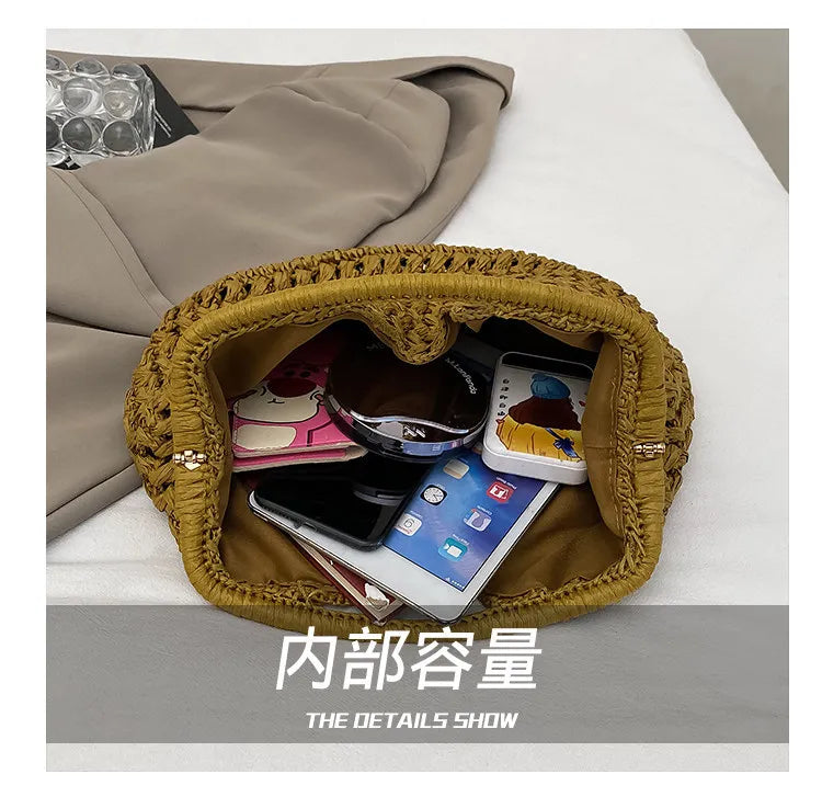 New Summer Beach Bag for Women Clutch Bag Luxury Designer Straw Bags Tote Handbag Fashion Woven Rattan Bags Female Travel Purse