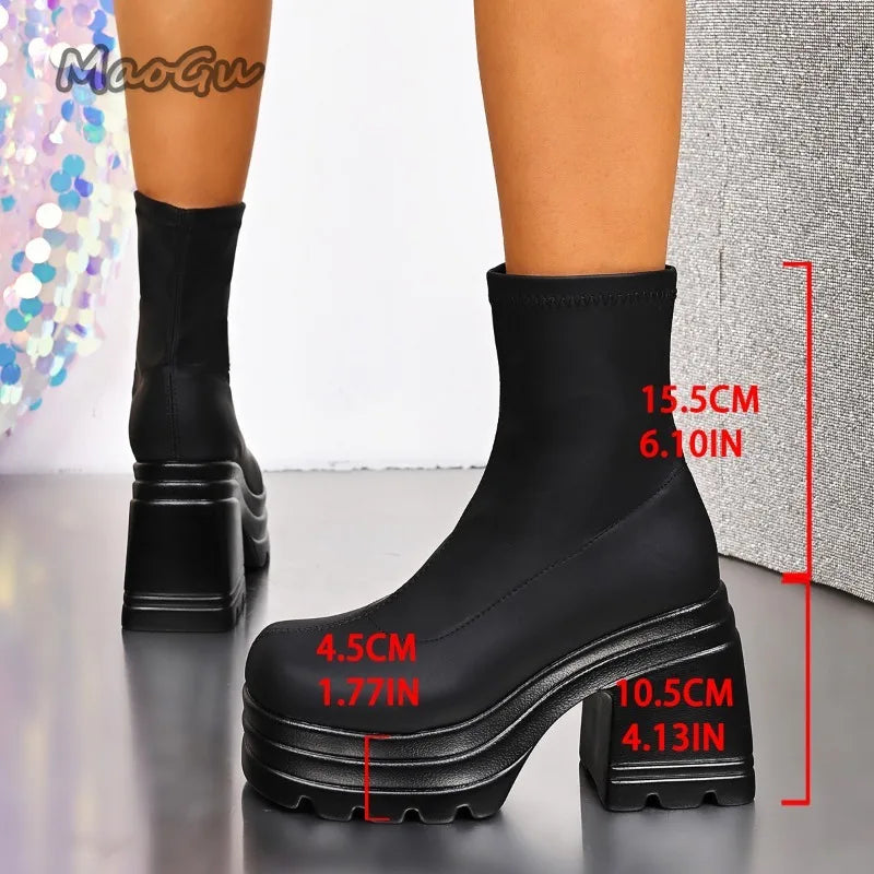 Short/Long Suede Leather Black Boots for Women Chunky High Heel Knee-High Boots Wedges Women's Fashion Shoes Size 35 Botas Mujer