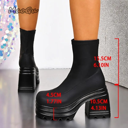 Short/Long Suede Leather Black Boots for Women Chunky High Heel Knee-High Boots Wedges Women's Fashion Shoes Size 35 Botas Mujer