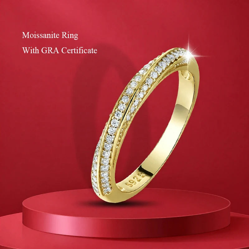 Moissanite Ring 100% Pass Diamond Tester Pen Matching Wedding Diamond Band for Women 925 Sterling Silver Female Single Tail Ring