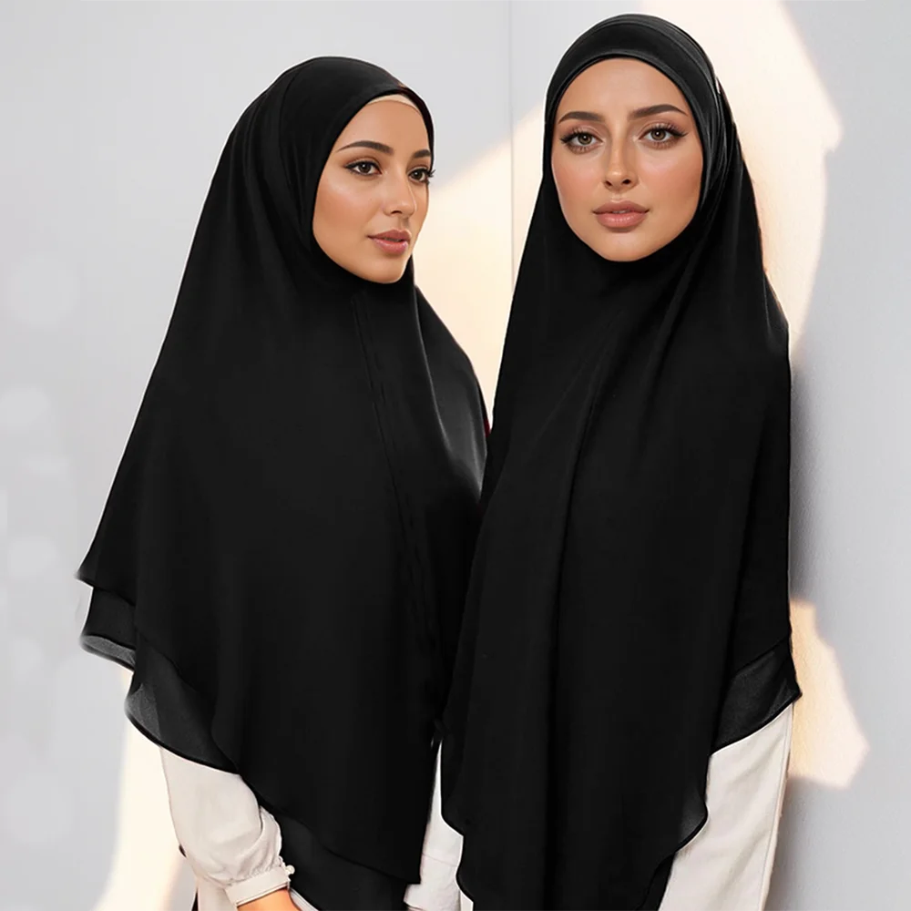 1pc Double Layered Chiffon Ready to Wear Instant Hijabs Solid Headscarf Foulard Femme Musulman Shawl Wrap Bandana