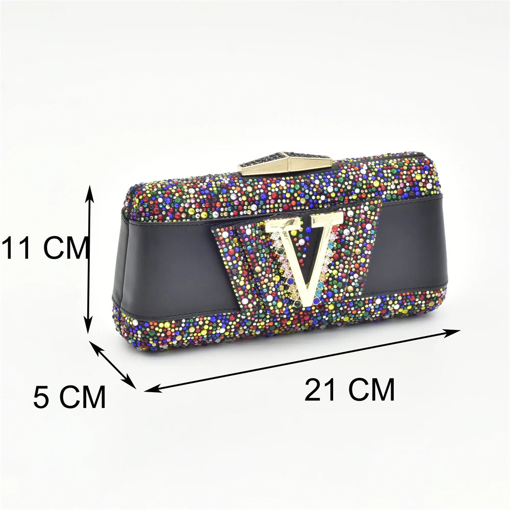 New Shoe and Bag for Nigeria Party Wedding Peep Toe Italian Women Shoes Matching Bag Decorate with Rhinestone for Wedding Dress
