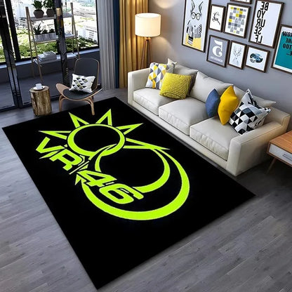 Motorcycle Racer The Doctor Carpet Mat Black Yellow Racing Track Living Room Rug with Number 46 Dynamic Design Home Decoration