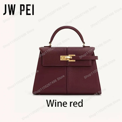 JW PEI Elise Women's Genuine Leather Top Handle Bag Trapezoid Satchel Crossbody Purse Elegant Shoulder Handbag Quiet Luxury Designer Style