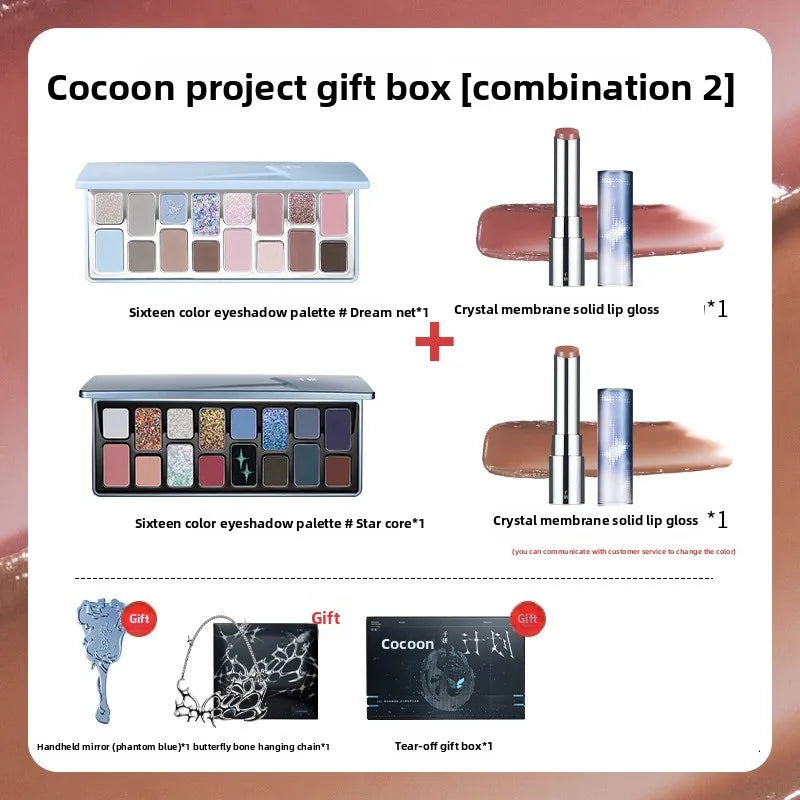 Chéeryep Gift Box Glitter Eye Shadow Palette Makeup Lipstick Moisturize Lip Balm Mirror Set Makeup Kits For Women All in One