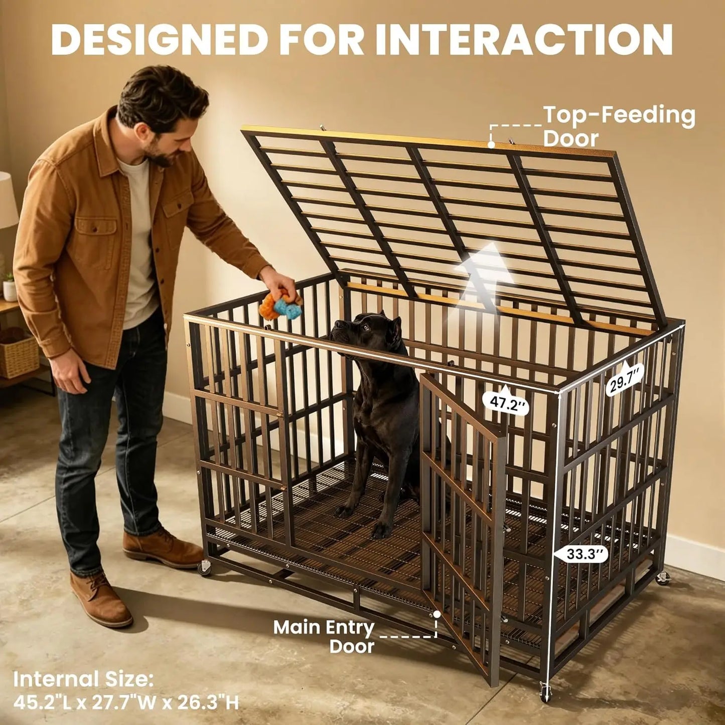48 Inch Heavy Duty Strong Metal Dog Crate,Indestructible Escape Proof Kennel For High Anxiety Large Dogs, Custom