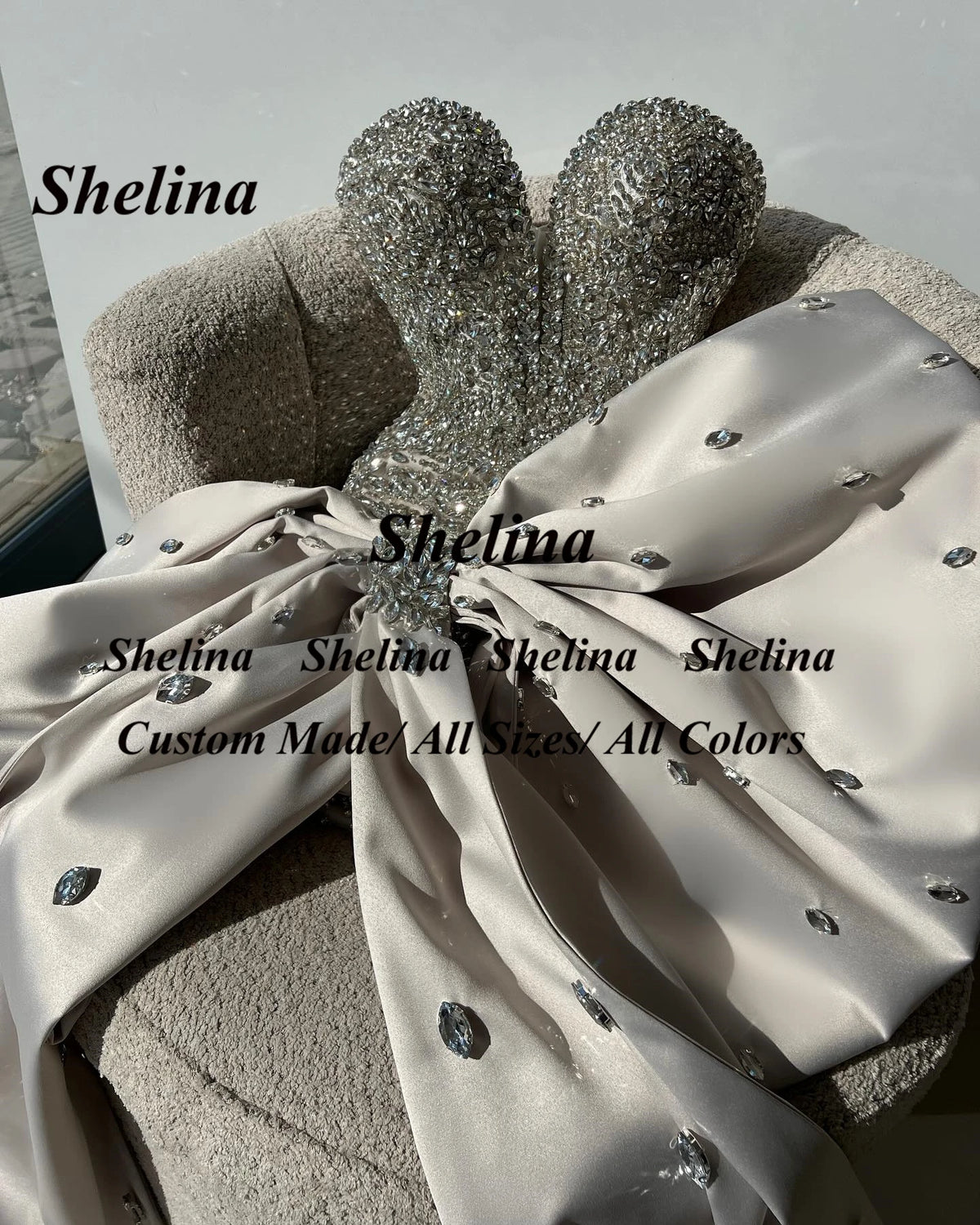 Shelina Fashionable Bowknot Cocktail Dress Rhinestones Sleeveless Sweetheart Pageant Party Gown Vestidos De Gala Customized