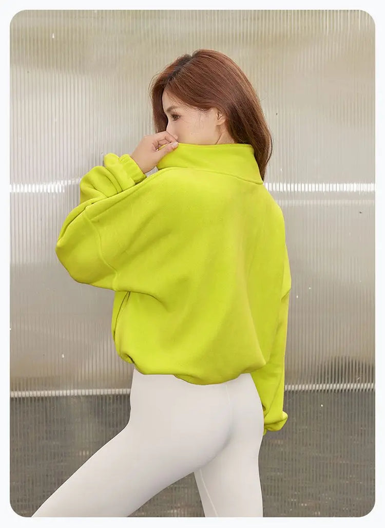 Blouse Outerwear Yoga Wear Women's Autumn/Winter Zip-up Long Sleeves Fleece-lined Warm New Casual Comfortable Minimalist Niche