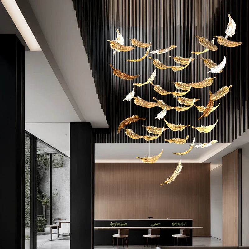 Modern Hotel Lobby Hanging Lamp Luxury Glass Led Chandeliers Customized Long Pendant Light Villa High Ceiling Chandelier Lustre