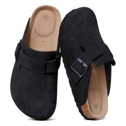 Evshine Men's Cow Suede Clogs with Arch Support Leather Mules Comfort Fashion Potato Shoe Women Cork Footbed Genuine Suede Clogs