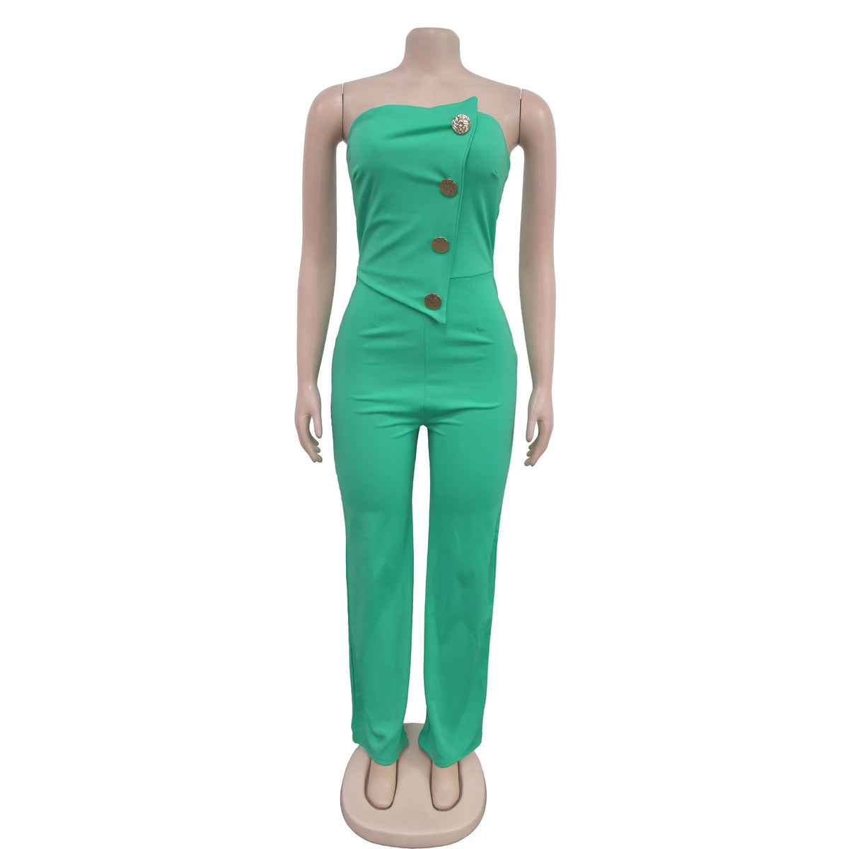 HBLL Women's Elegant Button Strapless Sleeveless Irregular Jumpsuits One Piece Metal Button Decor Overalls Outfit Night Clubwear