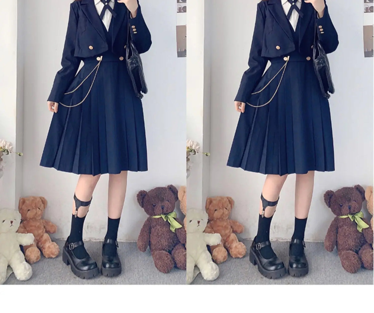 Versatile and Cute School Uniform Skirt JK Uniform Basic Spring Genuine Long Dress Japanese-style Pleated College Style Suit