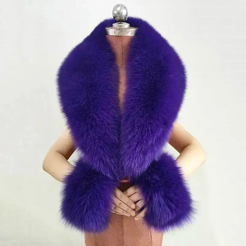Winter Real Fox Fur Collar Cuffs Set Neck Warmer Fur Scarves Shawls Natural Fox Fur Collar Scarf Women Men Coat Warm Accessories
