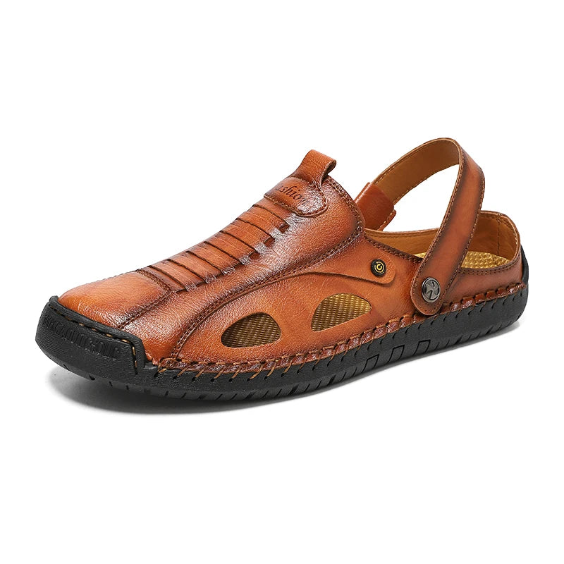 Mens Sandals Fashion Leather Comfortable Summer Outdoor Beach Shoes Casual Dual Purpose Non Slip High Quality Platform Slippers
