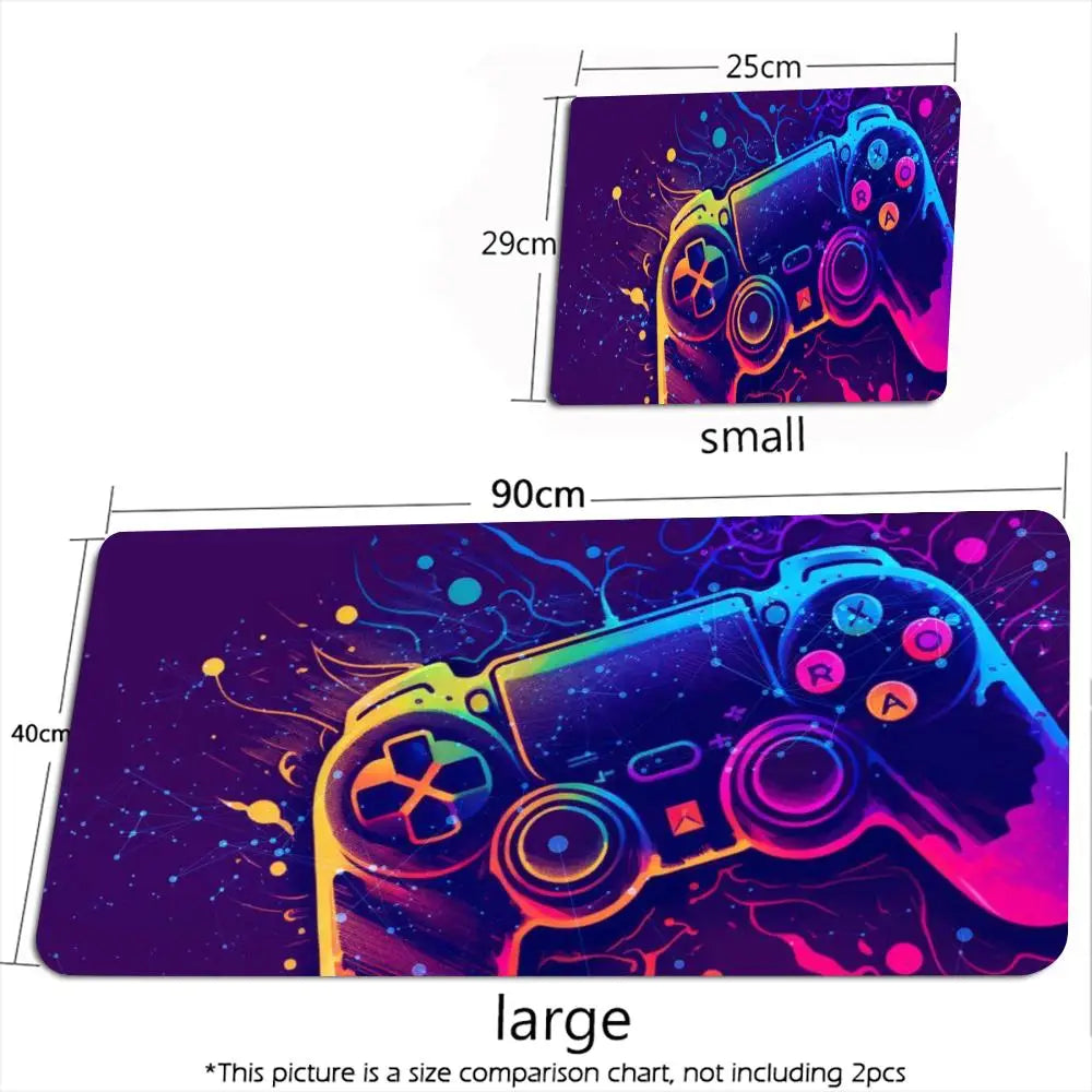 Extra Large XXL Full Desk Mouse Pad, Neon Rainbow Game Controller Gamer for PC Laptop E-sports Gamers Office Home Decor