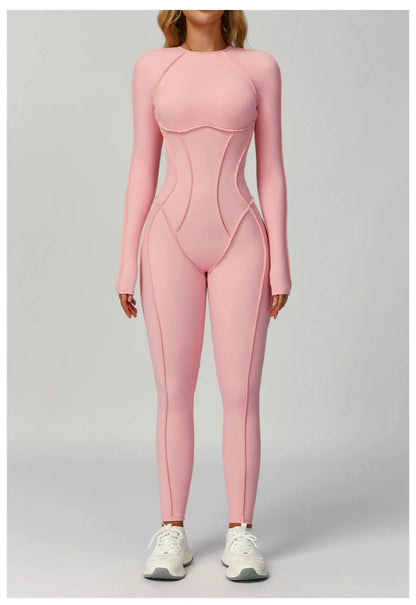 Sexy Hollow Back Long Sleeve Yoga Jumpsuit Women Quick Dry One-piece Yoga Suit Gym Training Leggings Playsuit Slim Fit Bodysuits