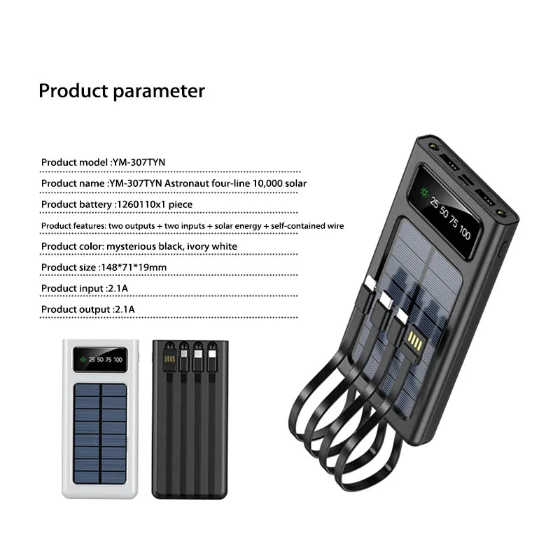OnePlus 500000mAh Solar Power Bank Ultra Capacity USB 4 in1 Super Fast Charging USB TypeC LED Light Outdoor For iPhone Samsung