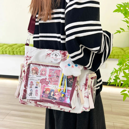 New Sweet Cute Ulzzang Y2K Ita Bags Subculture Dopamine Transparent Display Cool Tote Bag Aesthetic Lace DIY Badge Shoulder Bag