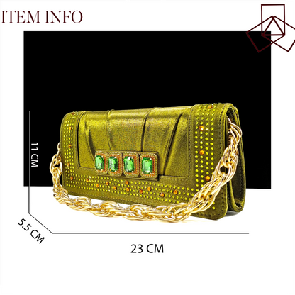 QSGFC New Italian Olive Pumps and Bag for Party 2024 INS Style Pointed-Toe Rhinestone Elegant Low Heels Wedge for Wome