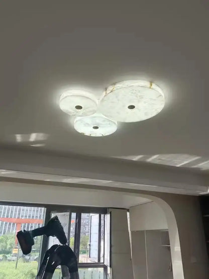Modern Simple LED Natural Marble Ceiling Lamp Living Room Bedroom Corridor Circular Ultra-thin All-copper Wall Lamp Indoor Decor